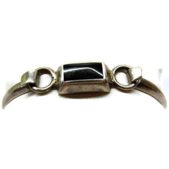 925 Hook On Bracelet Bar With Inset Black Onyx Bangle Style Sterling Silver - Picture 3 of 11
